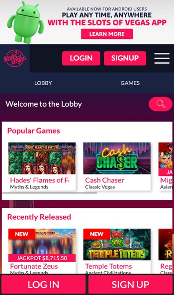 slots of vegas game lobby