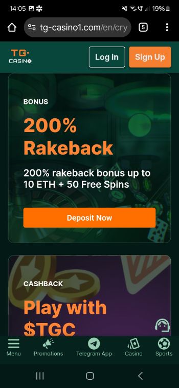 TG.Casino Indian casino mobile page - bonus offer