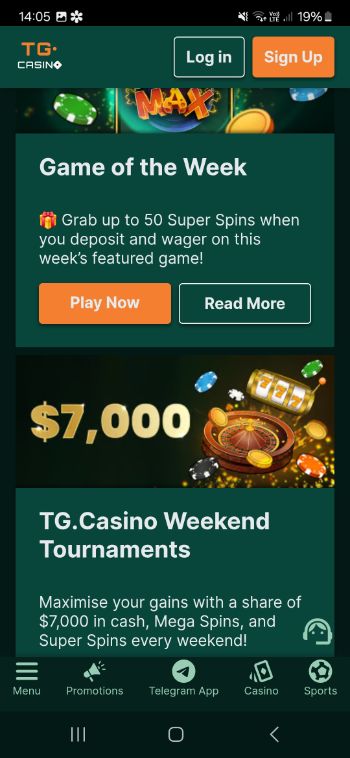 TG.Casino Indian casino mobile page - game of the week