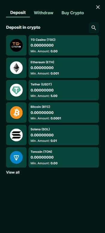 tgcasino depositing in crypto