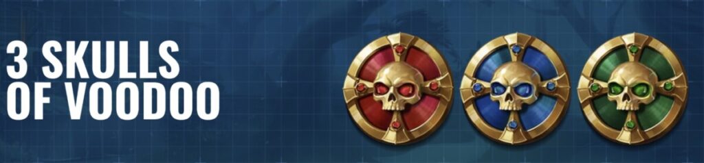 3 Skulls of Voodoo Blueprint Gaming slot with skull symbols and voodoo magic theme.