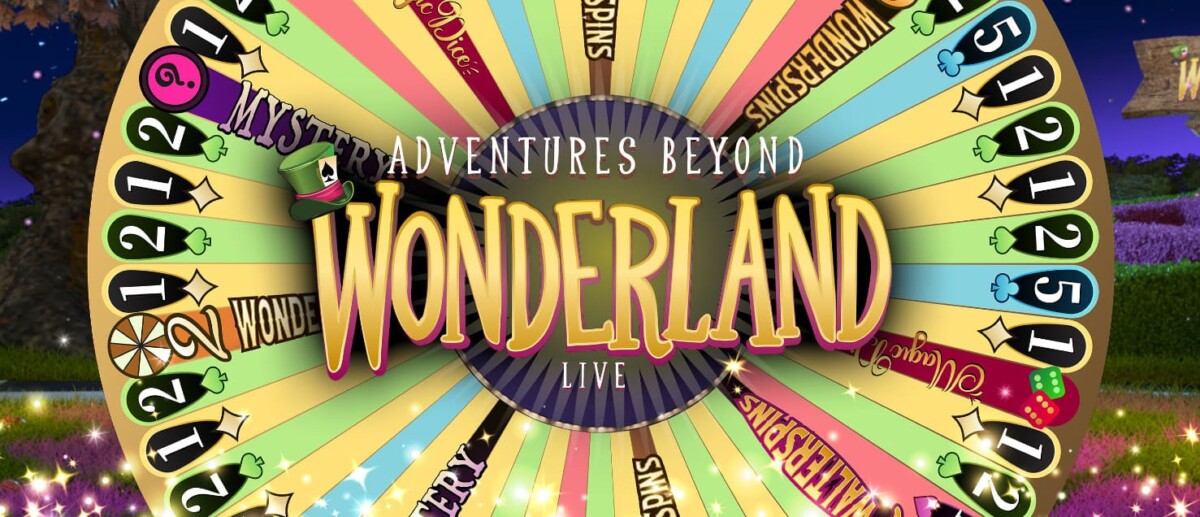 Colorful spinning wheel with sections labeled "Mystery," "Wonder," and numbers