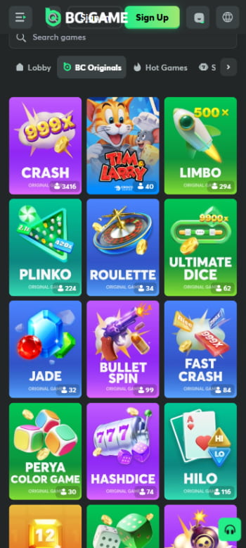 BC.Game originals lobby