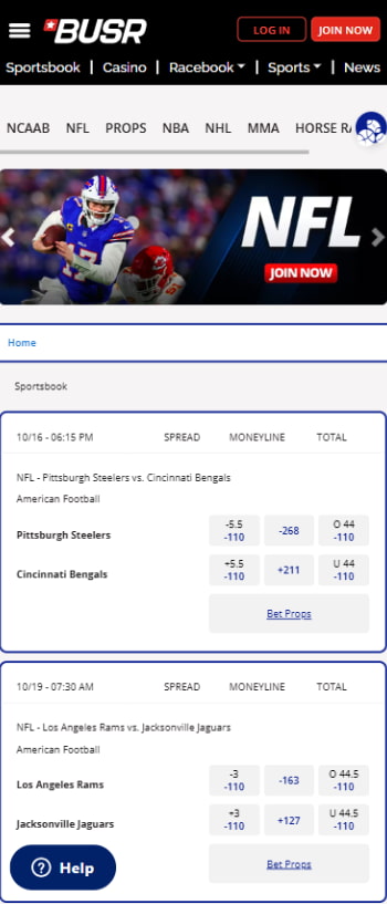 BUSR sportsbook homepage
