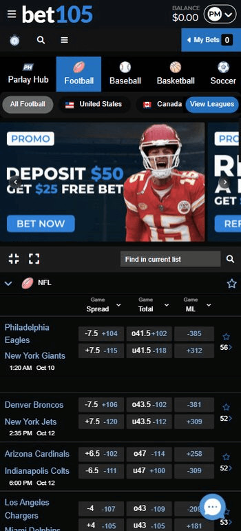 Bet105 Sports Betting Lines