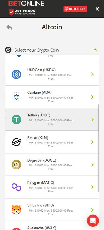 BetOnline Crypto Deposits