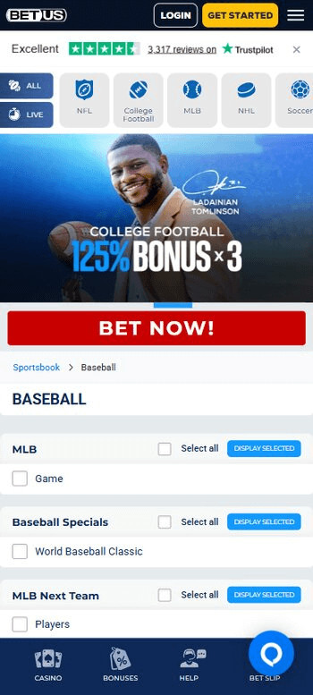 BetUS Baseball Betting Markets