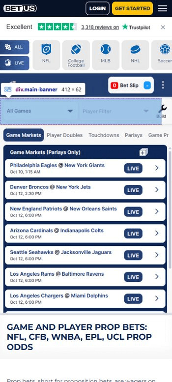 BetUS Sports Markets