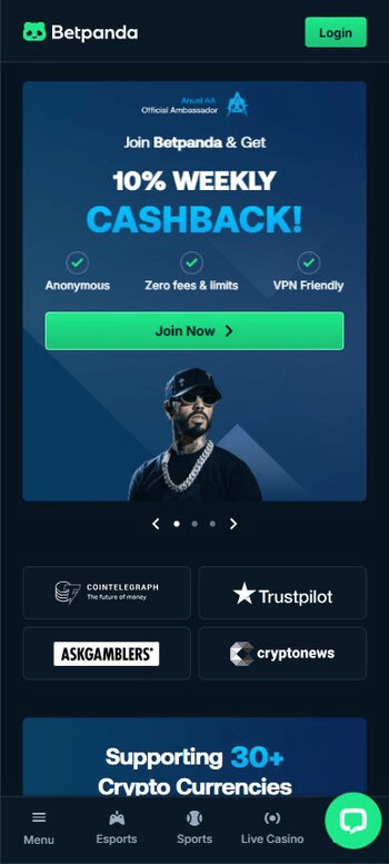 Betpanda homepage with welcome bonus