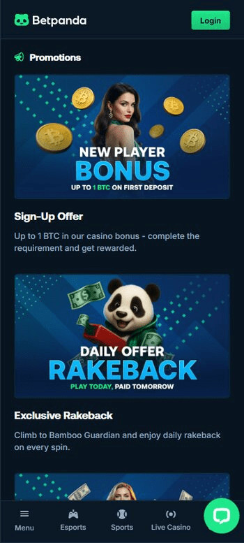 Betpanda promotions page