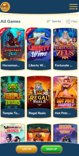 Captain Jack Casino Game Selection at online casino for real money