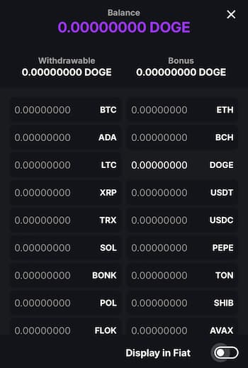CoinCasino crypto options page