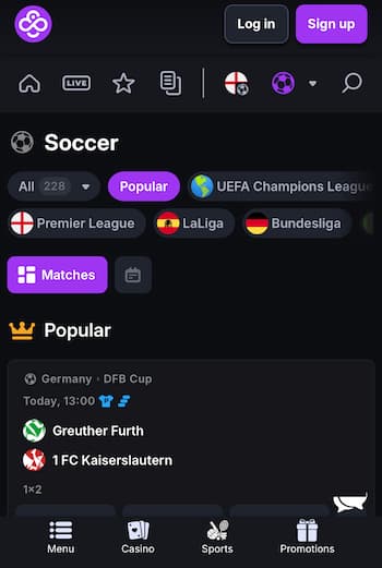 CoinCasino football betting page