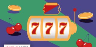 Learn How to Play Crazy Coin Flip Illustration of a slot machine showing triple sevens with gold coins and cherries around it.