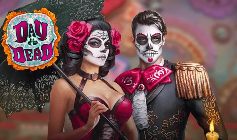 Day of the Dead game cover with couple dressed in elegant Day of the Dead attire