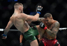 Dustin Poirier taking part in a UFC fight