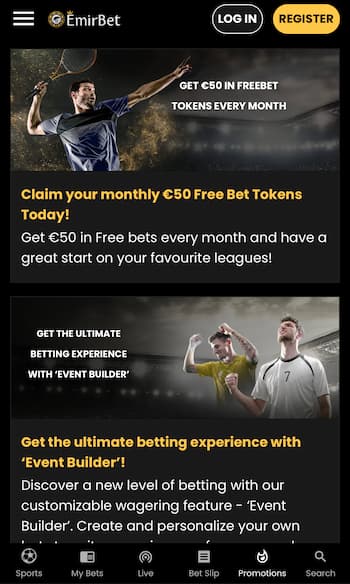 EmirBet a screenshot with a selection of bonuses
