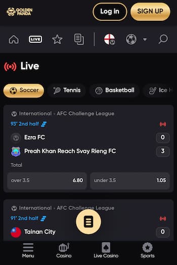 Golden Panda live betting page