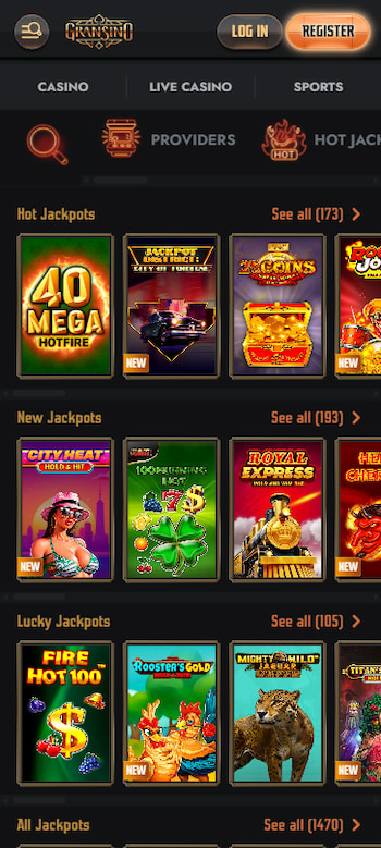 Gransino Casino jackpots NZ