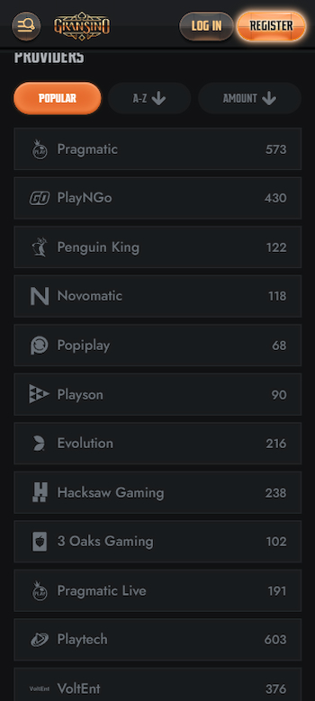 Gransino Pokies Casino Software Providers