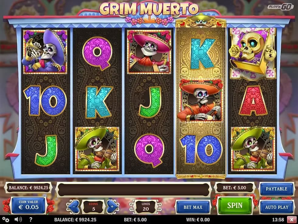 Grim Muerto game screen with skulls in sombreros