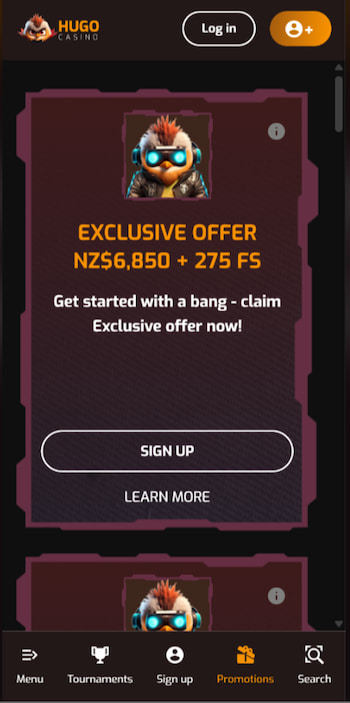 Hugo Casino NZ welcome bonus offer
