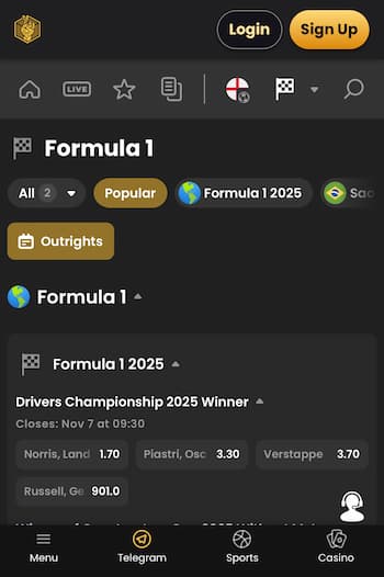 Lucky Block Qatar sports betting site formula 1 page