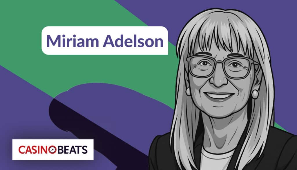 A grayscale illustration of Miriam Adelson