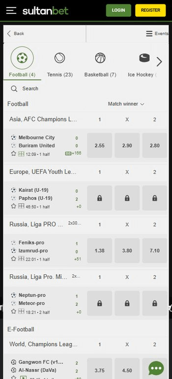 Sultanbet Football Betting Odds