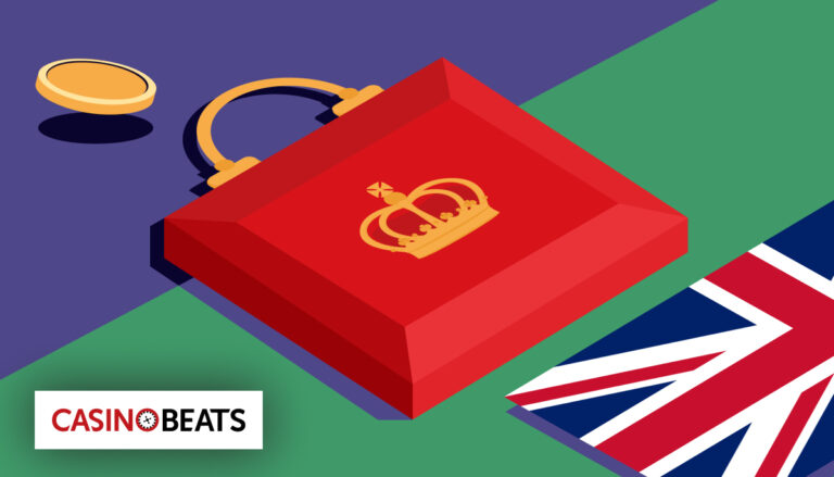 Graphic showing a red briefcase with a crown symbol representing the UK government budget