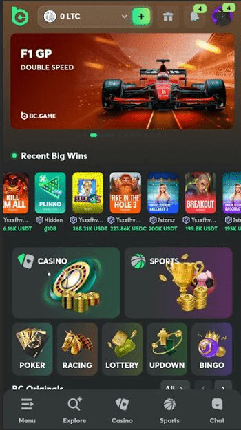 bc.game homepage and big wins