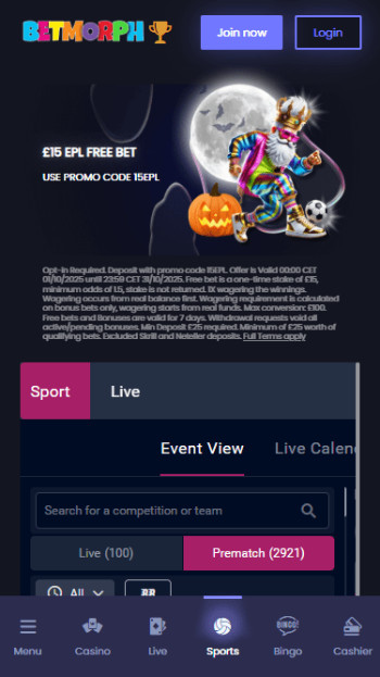betmorph homepage sports