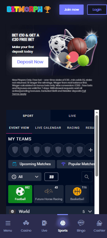 Betting page home on BetMorph