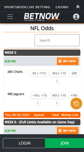 Betnow sports betting page