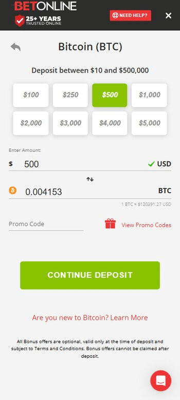 BetOnline califormia sportsbooks deposit page