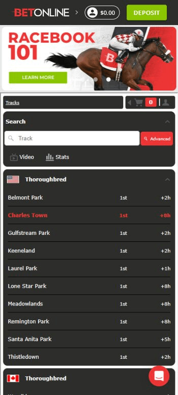 BetOnline racebook page