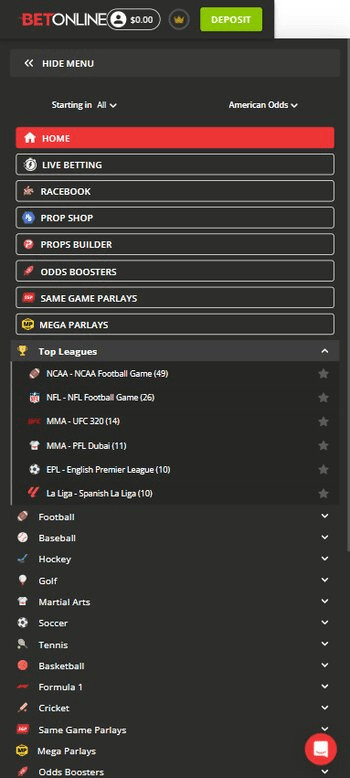 BetOnline sports betting options