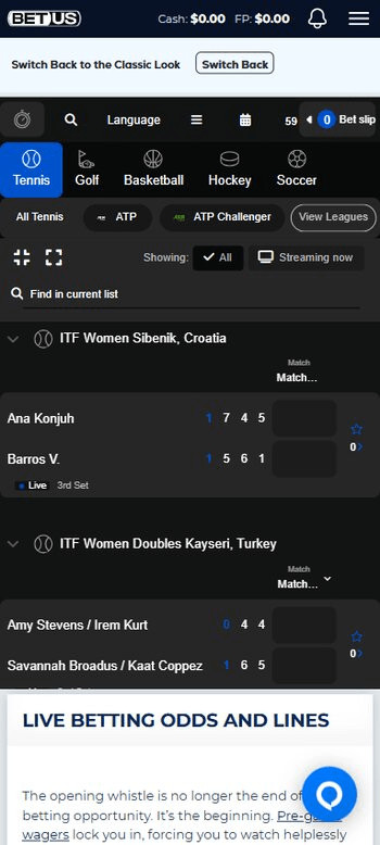 Bet US Game view screen