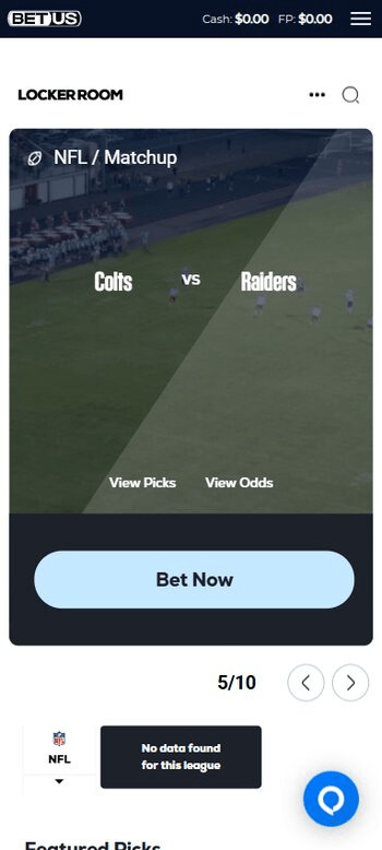 Bet US match view screen