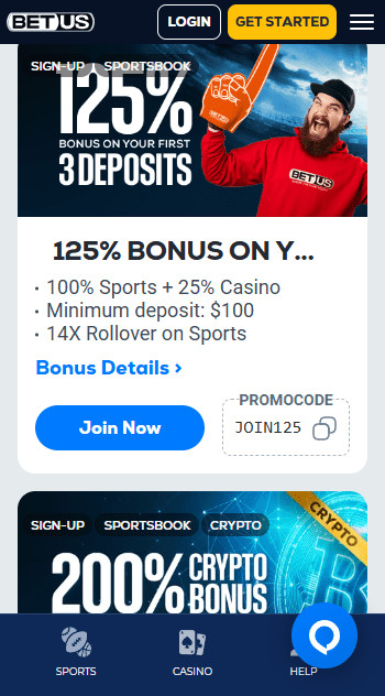 Bet US sportsbook promotions page