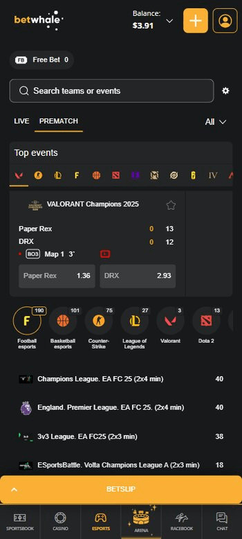 Betwhale sports markets