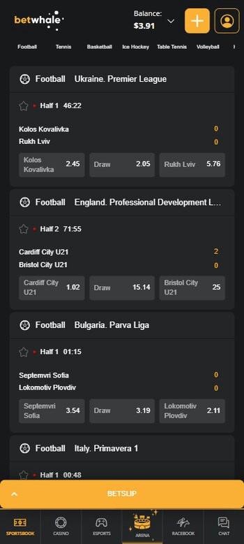 Betwhale sports betting page