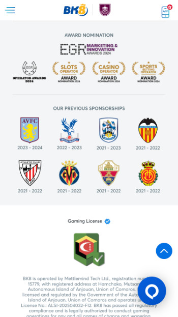 BK8 awards and sponsorships