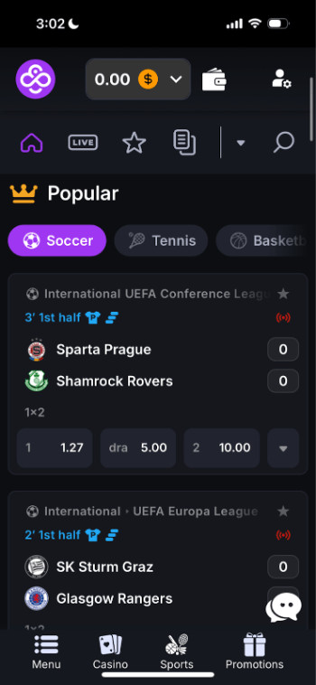 CoinCasino betting screen