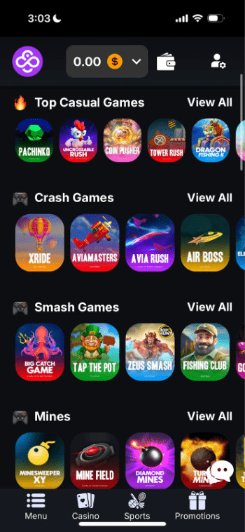 CoinCasino games view