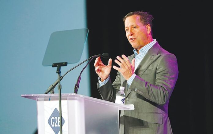 Gaming Industry Vows to Fight Threat From Prediction Markets Speaker delivering keynote address at Global Gaming Expo in Las Vegas