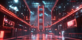 Image of the golden gate bridge with betting screens around for california sportsbooks page