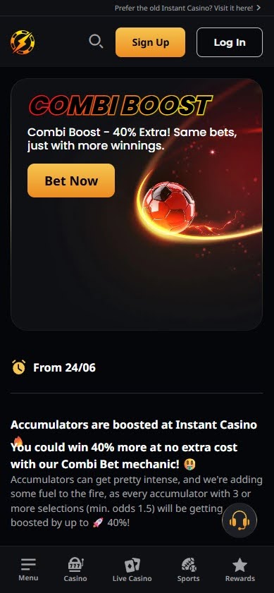 Instant Casino 40% boost offer