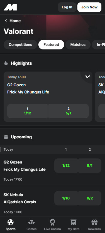 Midnite eSports betting page