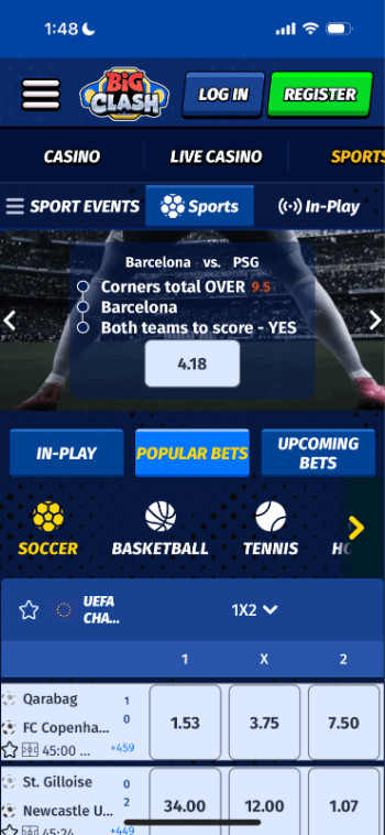 Big Clash Casino betting screen